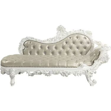 Acme Vanaheim Bench In Beige Pu And Antique White Finish