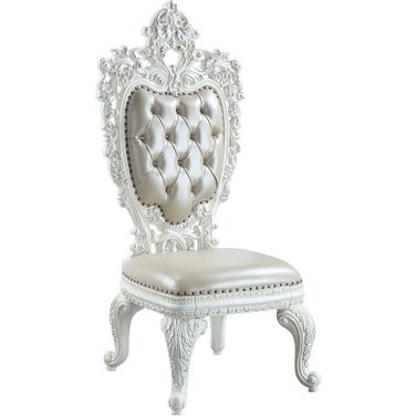 Acme Vanaheim Side Chair Set Of 2 In Beige Pu And Antique White Finish