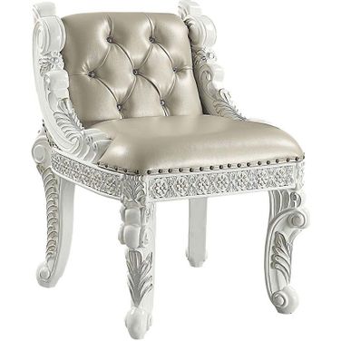 Acme Vanaheim Vanity Stool In Beige And Antique White Finish