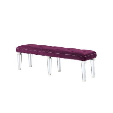 Acme Varian Bench In Burgundy Velvet And Mirrored