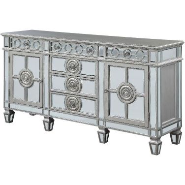 Varian 3 Drawer Server In Mirrored And Antique Platinum