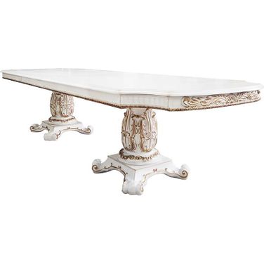 Vendom 136 Inch Dining Table With Double Pedestal In Antique Pearl Finish