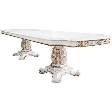 Vendom 120 Inch Dining Table With Double Pedestal In Antique Pearl Finish