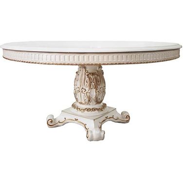 Acme Vendom Dining Table With Pedestal In Antique Pearl Finish