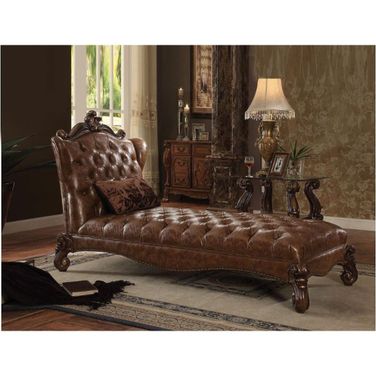 Acme Versailles Chaise in L.Brown PU and Cherry Oak