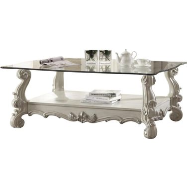 Acme Versailles Glass Top Coffee Table Bone White 82103