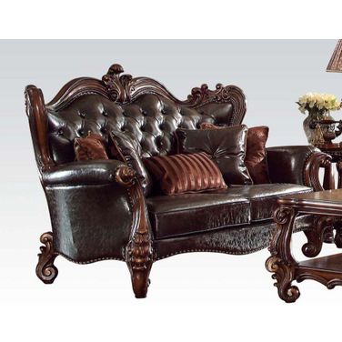 Versailles Loveseat With 5 Pillows In Brown Cherry