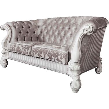 Versailles Loveseat With 5 Pillows In Ivory and White