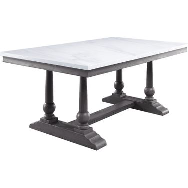 Acme Yabeina Dining Table With Marble Top And Gray Oak Finish