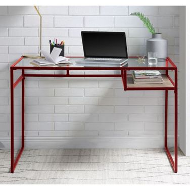 Acme Yasin Writing Desk In Red And Glass