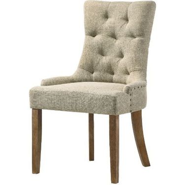 Acme Yotam Side Chair Set of 2 In Beige Fabric And Salvaged Oak Finish