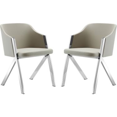 Acorn PU Leather Arm Dining Chair Set of 2 In Taupe