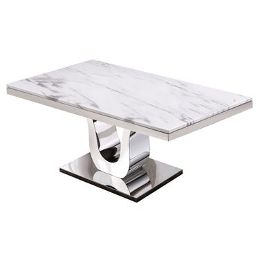 Ada Rectangular Dining Table In White Marble and Silver Stainless Steel
