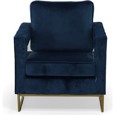 Adadon Velvet Upholstered Armchair In Navy Blue and Gold