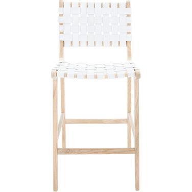 Adah Leather Counter Stool in White and Natural