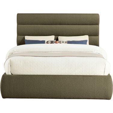 Adam Boucle Fabric Queen Bed In Olive