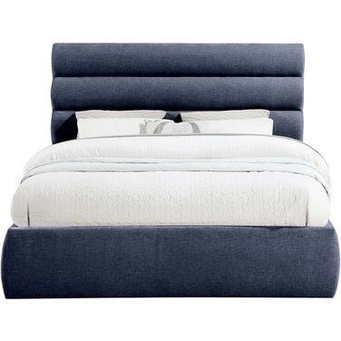 Adam Chenille Fabric Queen Bed In Navy