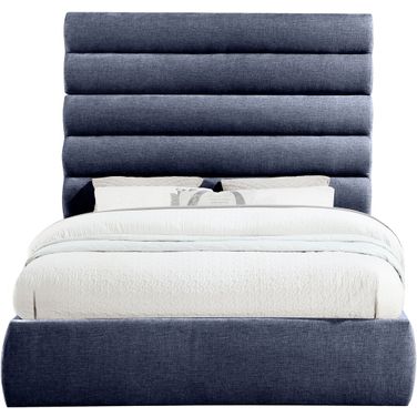 Adam Chenille Fabric Queen Bed In Navy