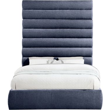 Adam Chenille Fabric Queen Bed In Navy