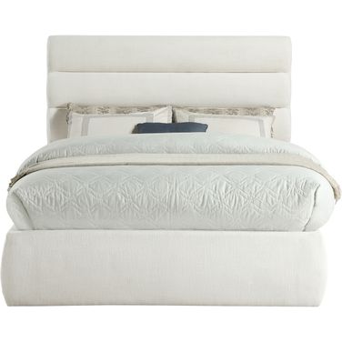 Adam Linen Textured Fabric Full Bed In Cream Linen