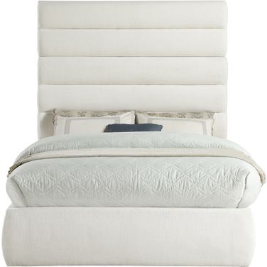 Adam Linen Textured Fabric Full Bed In Cream Linen