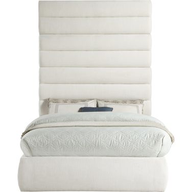 Adam Linen Textured Fabric Full Bed In Cream Linen