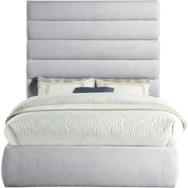 Adam Linen Textured Fabric Full Bed In Grey Linen