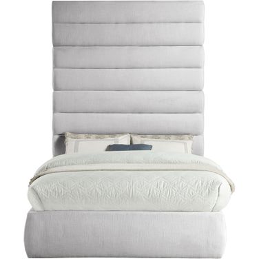 Adam Linen Textured Fabric Full Bed In Grey Linen