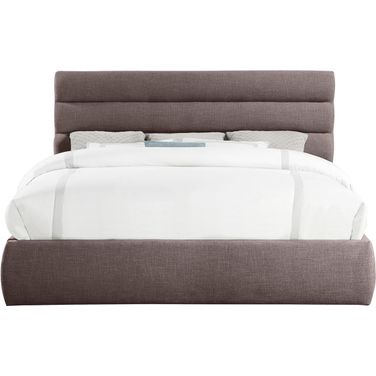 Adam Linen Textured Fabric King Bed In Brown
