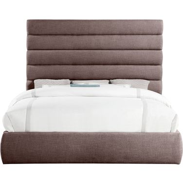 Adam Linen Textured Fabric King Bed In Brown