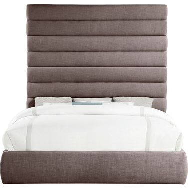 Adam Linen Textured Fabric King Bed In Brown