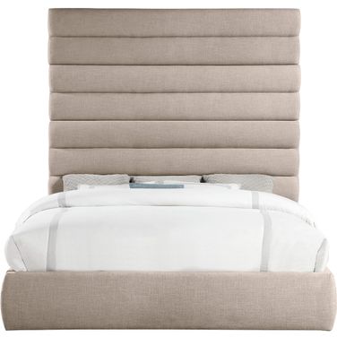 Adam Linen Textured Fabric King Bed In Beige Linen