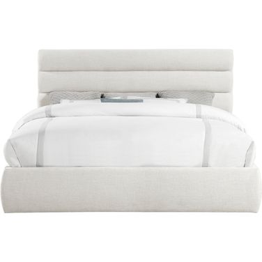 Adam Linen Textured Fabric King Bed In Cream Linen