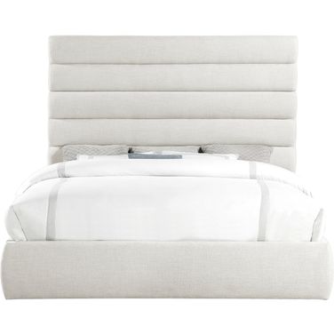 Adam Linen Textured Fabric King Bed In Cream Linen