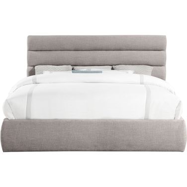 Adam Linen Textured Fabric King Bed In Taupe