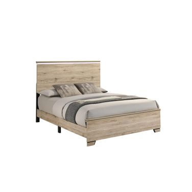Adamelia Queen Panel Bed with LED Headboard in Light Oak