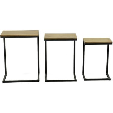 Addison Nesting Table Set In Harvest Oak Top and Aged Iron Base