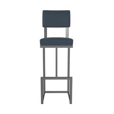 Adele 26 Inch Counter Height Stool In Lustrous Silver White and Midnight Blue
