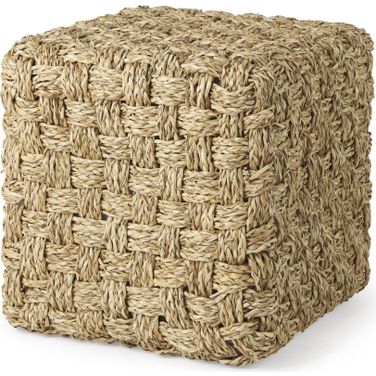 Adele Seagrass Woven Square Pouf In Medium Brown