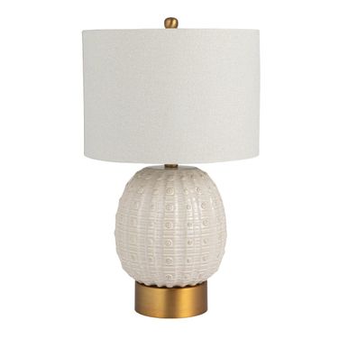Adeline 24 Inch Round Ceramic Table Lamp with Linen Drum Shade In Cream