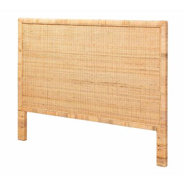 Adelyn Rattan and Mahogany Wood Queen Headboard In Natural Brown