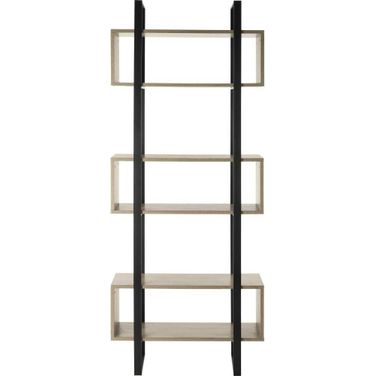 Adhara Oak and Black Retro Mid Century Wood Etagere