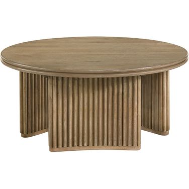 Adina 36-Inch Round Wood Coffee Table In Distressed Light Brown