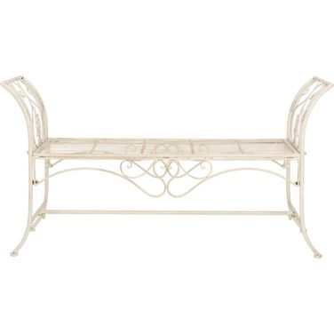 Adina Antique White Wrought Iron 51.25 Inch Garden Bench