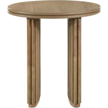 Adina Round Wood Side End Table In Distressed Light Brown