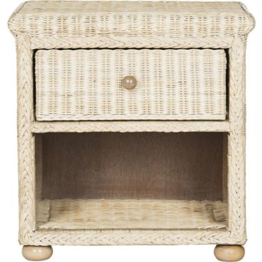 Adira Natural White Wash Wicker Nightstand with Drawer and 8 Inch Storage