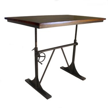 Adjustable Height Solid Wood and Iron Writing Desk In Black and Brown