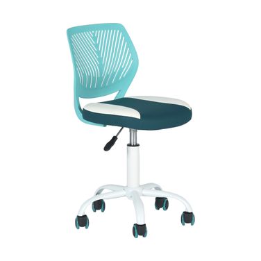 Adjustable Height Swivel Rolling Office Chair In Aqua Teal Blue and White