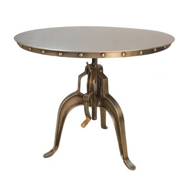 Adjustable Height Three Leg Base Round Top Dining Table In Antique Nickel