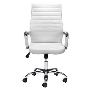 Adjustable Swivel Faux Leather Rolling Conference Office Chair In White and Silver